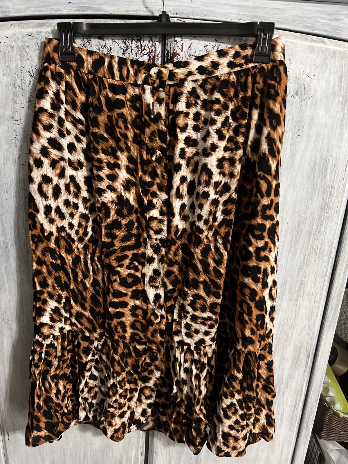 Talbots ruffled button up leopard maxi skirt larg… - image 1