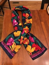 Vintage Berkshire Polyester Scarf Bold Floral Red Orange Green Korea
