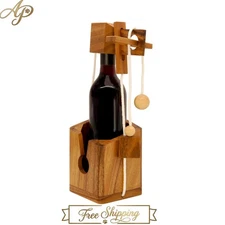Stylish Wooden Bottle Holder Puzzle - Entertaining Game for Adult Gatherings