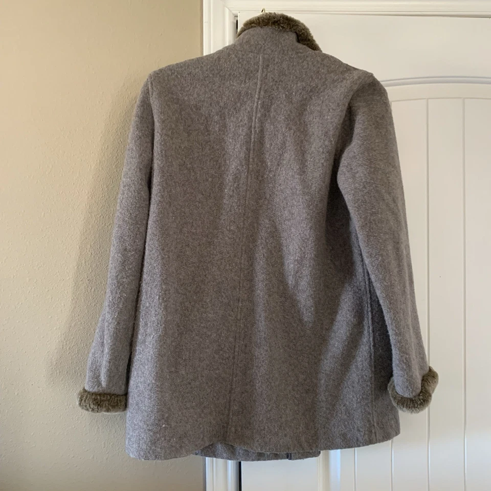 Chaqueta Abrigo Mujer J. Jill Mezcla Lana Imitación Piel Botón Frontal Talla Pequeña S Taupe Foto 2 de 4