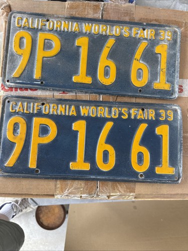 1939 California Matching Pair World's Fair License Plates Original Paint