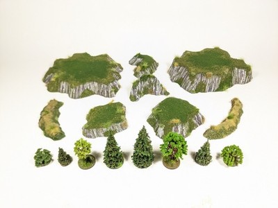16 pc GRASS & GRANITE Scenery Scatter w 8 Trees: Realistic! 15mm 28mm RPG #580