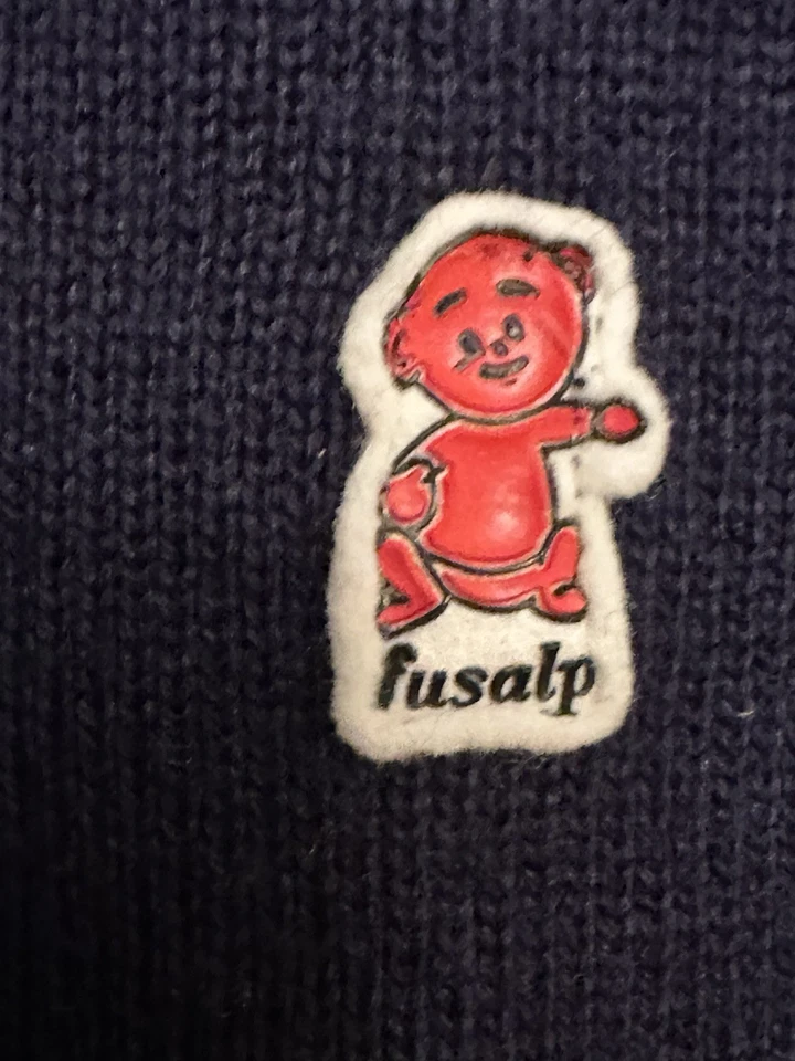 Vintage Fusalp 80s wool padded ski sweater in navy blue/red/white - Image 4 of 4