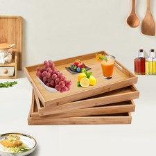 Wooden Serving Tray Set - 4 Bamboo Serving Trays/Platters/Breakfast Trays USA