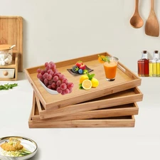 Rectangular Wooden Breakfast Tray Bamboo Serving Tray Decorative Coffee Tea Tray
