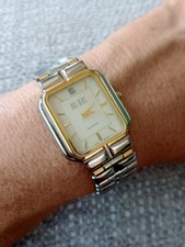 Vintage Bill Blass Two Tone Quartz Watch Textured Dial Diamond Accent 294-Y121