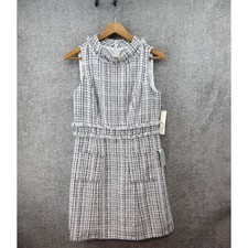 Eliza J Tweed Sheath Dress Women's Size 8 White Black Plaid Cocktail Preppy New!