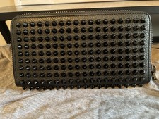 Christian Louboutin Panettone Wallet   Black Grained Leather with Black Spikes