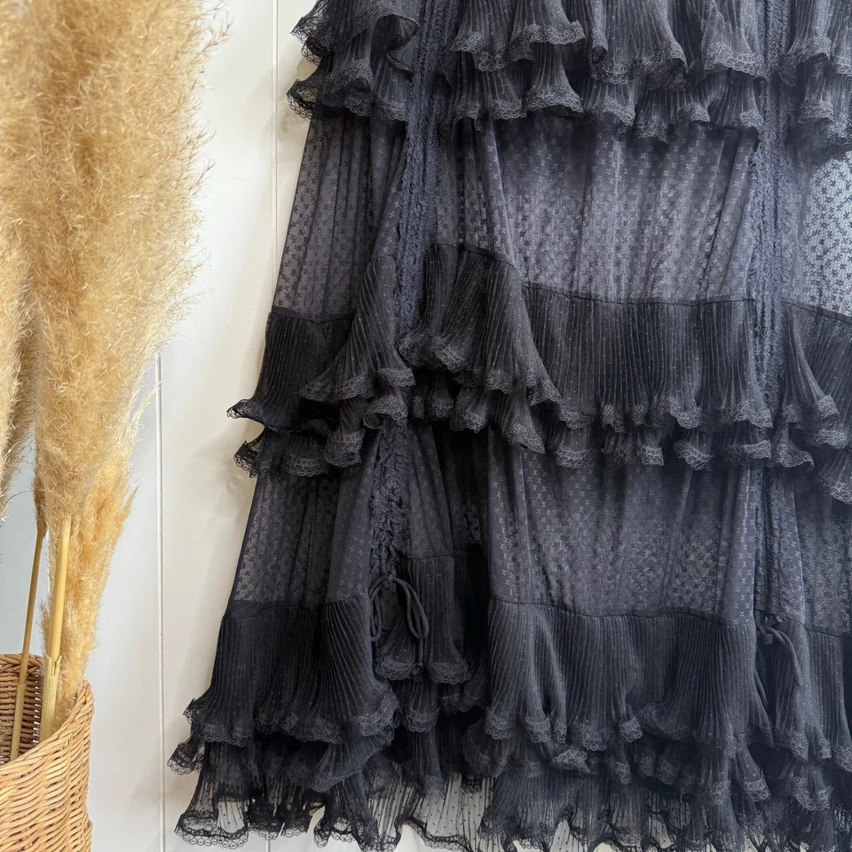 Free People 超长半身裙叠层半透明流畅波西米亚半滑褶边大号 — 第 3/4 张图片