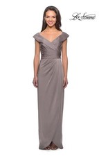 La Femme Size 12 Gray 25206 Surplice Off the Shoulder Column Gown Dress