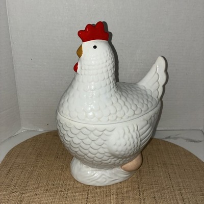 Gallery Originals White Hen Chicken w/ Egg Cookie Jar Farmhouse Made In Portugal