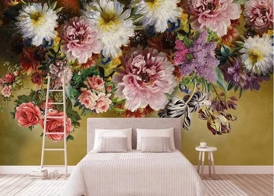 3D Vintage Flower Floral Wall Murals Wallpaper Murals Wall Sticker - Image 1 of 4