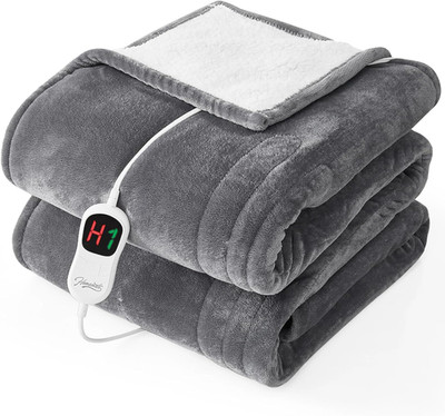 ETL Certified Heated Blanket   62''X84'' Sherpa, 10 Heat Settings, Auto-Off, Gray