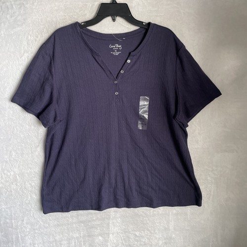 Coral Bay Damen Bluse Oberteil Einfarbig Blau Plus 1X Baumwollmischung Kurzarm V-Ausschnitt - Bild 1 von 7