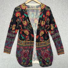 Johnny Was Mila Cotton Cashmere Open Front Floral Cardigan Womens Size Small