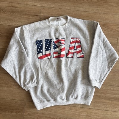 Vintage 90s Tultex USA Sweatshirt Mens Medium Gray USA Flag 4th Of July