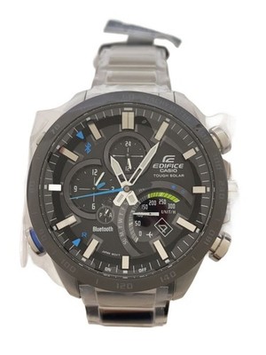 CASIO EQB-501 Solar Analog Watch Black Silver World Time Excellent JAPAN