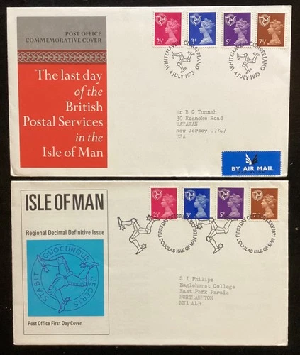 ISLE OF MAN 1971 Machin Definitive FDC and 1973 Last Day Cover (E111)