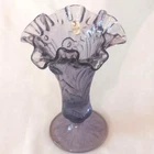 Fenton Handmade Art Glass Daffodil Vase Purple Amethyst Pedestal Sunflower Base