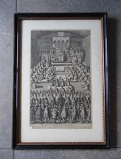 Portrait Queen Elizabeth l in Parliament. RARE 1682 Engraving