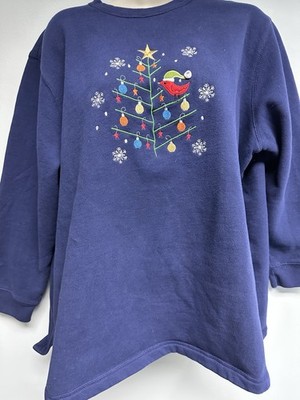 Classic Elements Women s Plus Sz 20-22W Navy Embroidered Christmas Sweatshirt