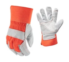 Firm Grip 65032 PACK OF 3 Suede Double Leather Palm Gloves Orange Gray Large,