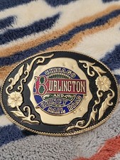 Chicago Burlington Quincy Railroad Belt Buckle Black And Gold Tone