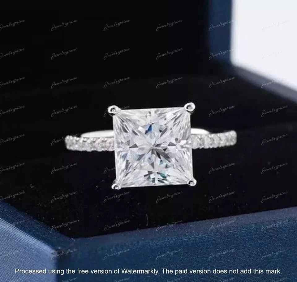 14k White Gold Over 3Ct Princess-Cut Lab Created Diamond Solitaire Wedding Ring