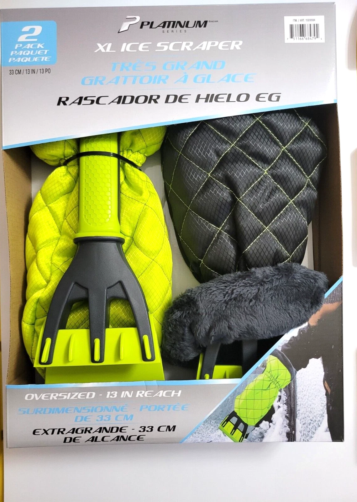 Ice Scraper with Glove Car Windshield Scraper for Ice Snow w/ Fleece Mitt 2 Pack