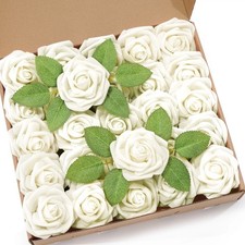 25Pcs Champagne Foam Roses with Stems Artificial Flowers for DIY Wedding Decor