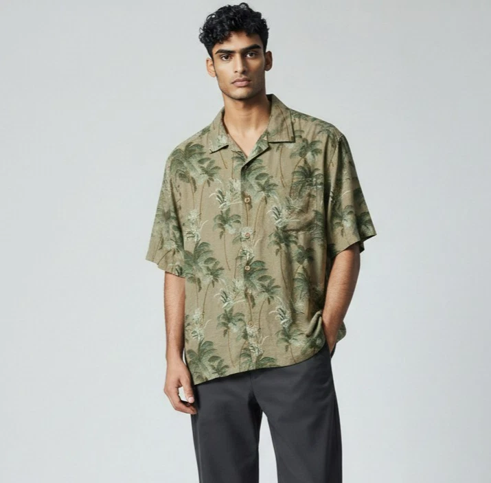 Chemise Hawaïenne Homme Caribbean Joe, Taille L, Verte à Fleurs, En Soie Lavable Manches Courtes