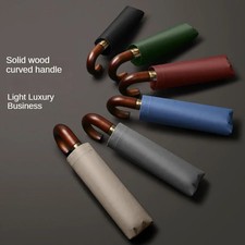 Windproof UV protection casual folding UPF50 automatic umbrella handle curved ha
