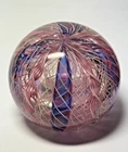 Vintage Latticinio Ribbons Murano Hand Blown Art Glass Paperweight 2.25"