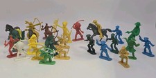 Vintage Plastic Cowboys  Indians Figures Lot of 27 Mixed Colors Sizes 1970s