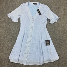 Lulus Blue White Animal Print Button Front Flutter Sleeve Mini Dress Size XS NEW