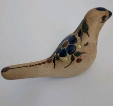 Vintage Tonala Mexican Pottery Hand Painted Sandstone Ceramic Bird Figurine