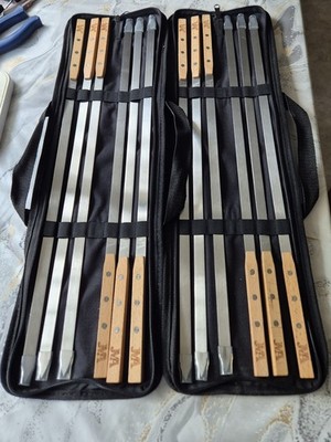 JMA Grillspieße 12er Set Edelstahl mit Holzgriff im Etui, wiederverwendbar