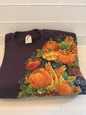 Jerzees Women s L Purple Crewneck Pullover Sweatshirt Pumpkin Graphic Print Fall