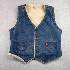 VTG 80s Levi's Orange Tab Sherpa Lined Denim Vest Men XL Blue Americana Western