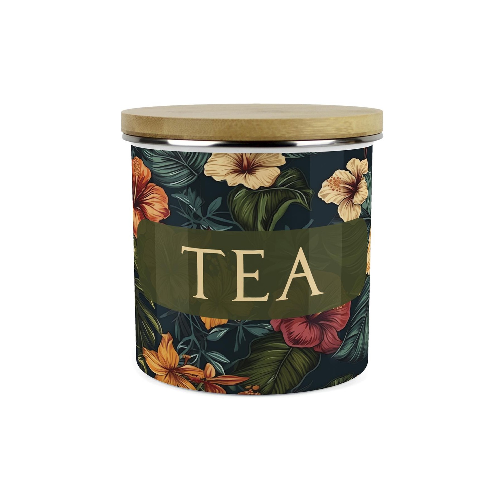 Dark Hibiscus Tea Canister - Full Colour Floral Kitchen Storage Container Gift