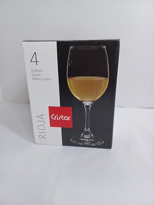New-Set Of 4 Cristar Rioja 10.5 oz White Wine Clear Stemmed Goblets, Water