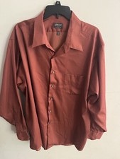 Arrow Long Sleeve Men's 18 1/2 34/35 Maroon Button Up Dress Shirt Sateen Fitted