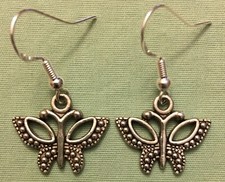 BUTTERFLY EARRINGS, Dotted - Pewter with Sterling Silver Ear Wires or GP 