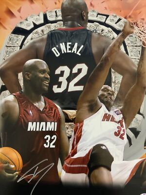 SHAQUILLE O'NEAL MIAMI HEAT SIGNED 16X20 CHAMPION PHOTO EDIT PSA