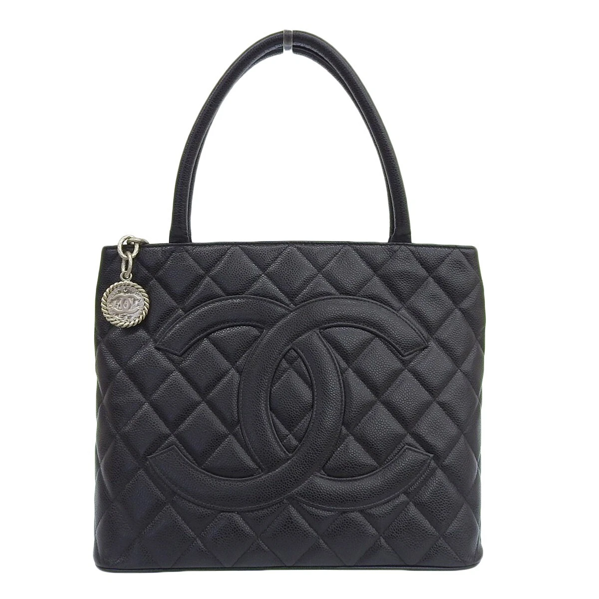 Un rango! Borsa a tracolla originale Chanel medaglione d'argento caviale pelle borsa per lo shopping