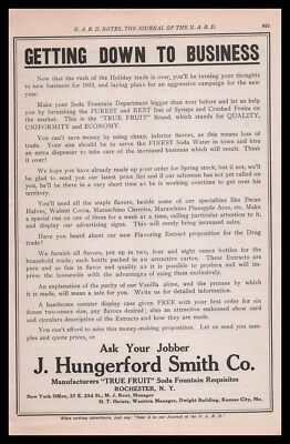 1912 J. Hungerford Smith Soda Fountains ''Getting Down To Business'' Print Ad
