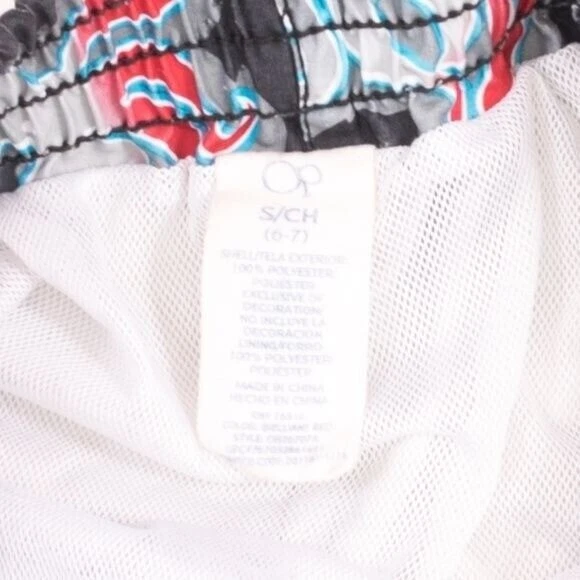 Pantalones cortos de baño Op Boys negros y rojos con estampado abstracto talla S Foto 3 de 4