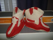 VTG INFANT BABY HANDMADE FELT WESTERN COWBOY BOOTS/SHOE RED/WHITE 1955 VALENTINE