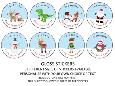 FIVE STAR PARTY SUPPLIES Personalised Christmas Xmas Stickers Santa Elf Presents Labels Gifts Tag
