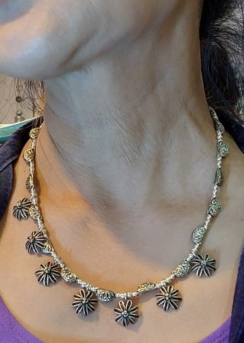 Collar de plata esterlina 925 tribal diseño de flores étnicas grabado a mano 18,5" de largo - Imagen 9 de 9